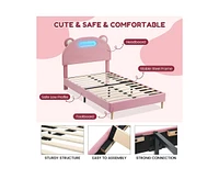 gaomon Twin Bed Frame Upholstered Platform with Led Lights and Headboard, Strong Wooden Slats Support, No Box Spring Needed, Easy Assembly,Noise