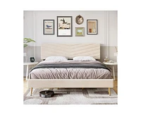 gaomon King Size Bed Frame with Adjustable Headboard, Velvet Upholstered Platform Bed, Solid Wood Slats Support, No Box Spring Needed