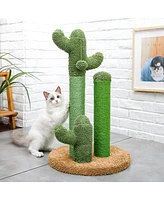 Slickblue Cat Scratching Post Cactus Cat Scratcher Featuring with 3 Scratching Poles and Interactive Dangling Ball