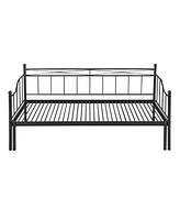 Slickblue Black Twin Size Metal Daybed with Trundle, No Box Spring Needed, Features Slat Support System