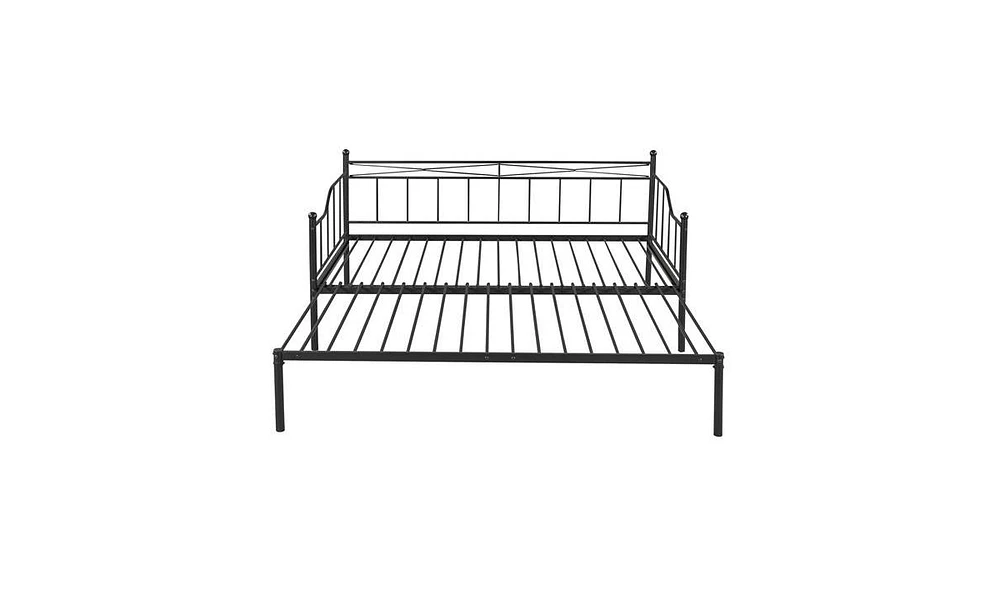 Slickblue Black Twin Size Metal Daybed with Trundle, No Box Spring Needed, Features Slat Support System