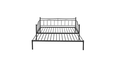 Slickblue Black Twin Size Metal Daybed with Trundle, No Box Spring Needed, Features Slat Support System