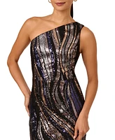 Adrianna Papell Women's Sequined One-Shoulder Gown