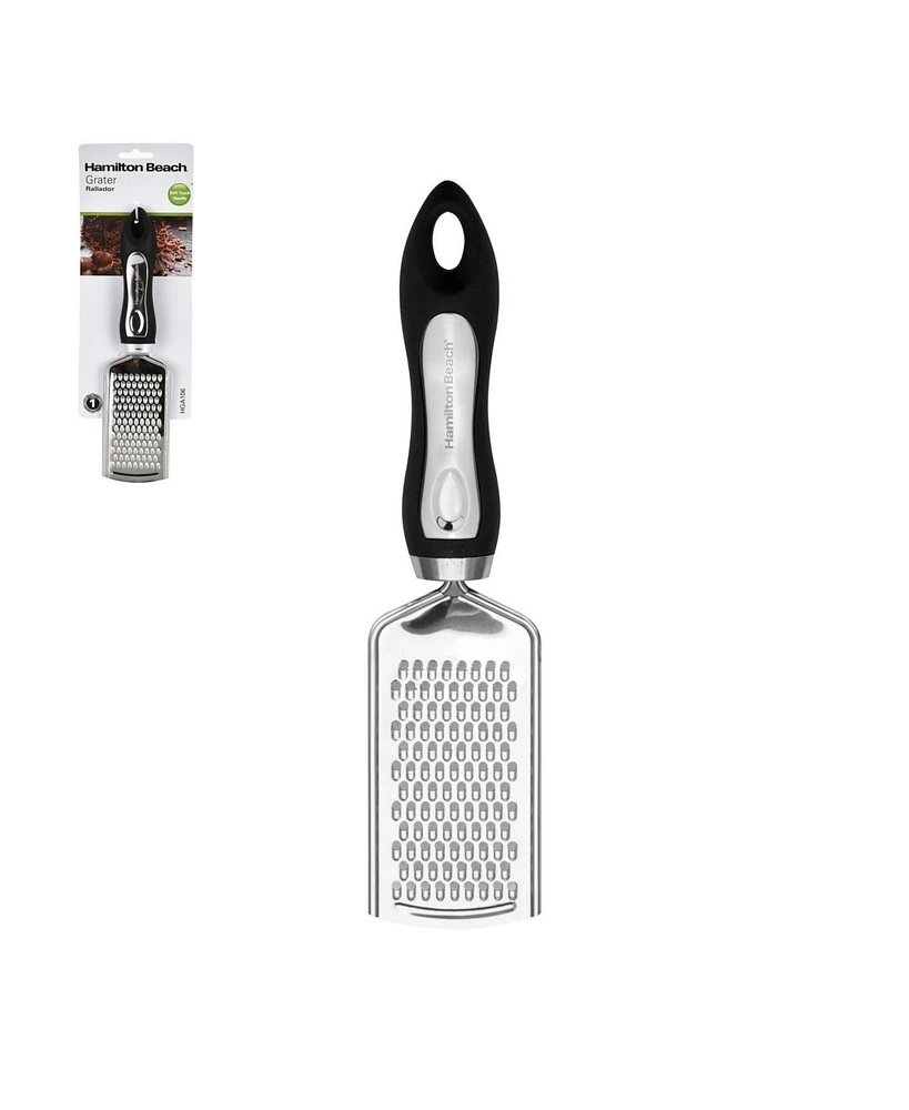 Hamilton Beach Stainless Steel Grater Sharp Blades 10in soft touch handle, Non-Slip & Soft Grip, Food Graters for Kitchen, Ginger, Garlic, Vegetables,