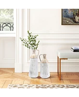LuxenHome Set of 2 Distressed Off White and Rustic Brown Metal Pitcher Vase