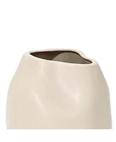 LuxenHome Ivory White Ceramic Modern Round Vase