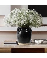 LuxenHome Black Jug Round Terracotta Vase with Two Handles