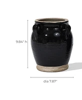 LuxenHome Black Jug Round Terracotta Vase with Two Handles