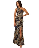 Adrianna Papell Women's Jacquard One-Shoulder Gown