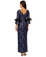 Adrianna Papell Women's Sequined Feather-Trim Gown