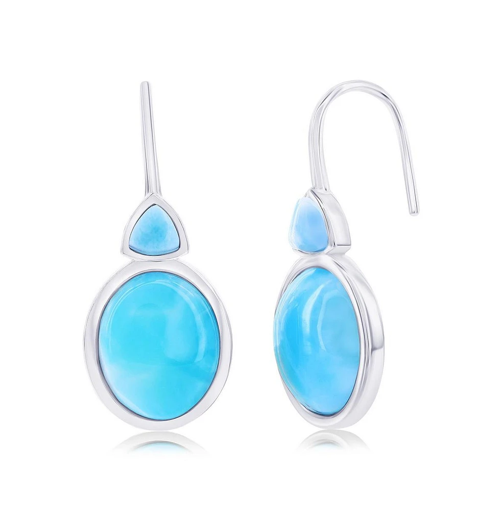 Caribbean Treasures Sterling Silver Triangle & Oval Larimar Earrings