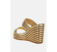 London Rag Benched Metallic Faux Leather Wedge Sandals