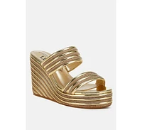 London Rag Benched Metallic Faux Leather Wedge Sandals