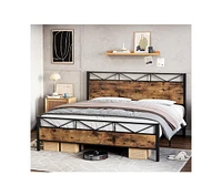 gaomon King Size Bed Frame with Wood Headboard, Metal Platform Bed Frame Heavy Duty, Sturdy Steel Slat Support, No Box Spring Needed