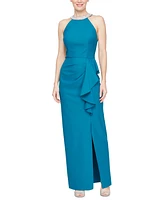 Alex Evenings Women's Ruffled Halter Gown