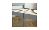 Slickblue Twin Pine Single-Layer Core Vertical Stripe Full-Board Curved Bed Head With The Same Bed Foot Wooden Bed Grey