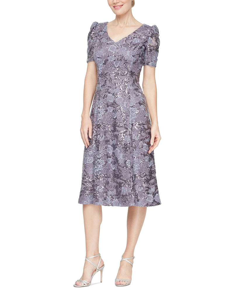 Alex Evenings Women's Sequined Embroidered Fit & Flare Dress