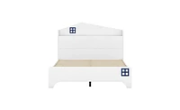 Slickblue Wooden Full Size House Bed with Storage Headboard ,Kids Bed with Storage Shelf,White