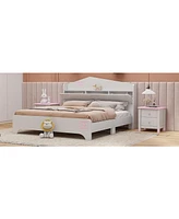 Slickblue Wooden Full Size House Bed with Storage Headboard ,Kids Bed with Storage Shelf,White