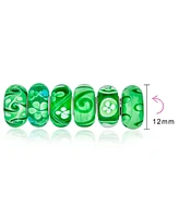 Bling Jewelry Mixed Set Of 6 Bundle Translucent Shades Green Swirl Floral Murano Glass Charm Bead Spacer .925 Sterling Silver Core Fits Europ