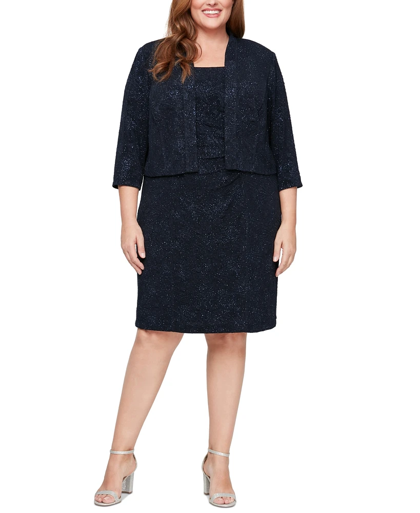 Alex Evenings Plus 2.Pc Sequin Jacquard Sheath Dress & Jacket