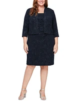 Alex Evenings Plus 2.Pc Sequin Jacquard Sheath Dress & Jacket