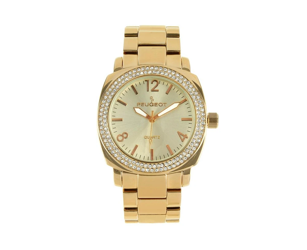 Peugeot Women's 40mm Gold Boyfriend Bracelet Watch with Crystal Bezel