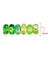 Bling Jewelry Mixed Set Of 6 Bundle Translucent Shades Of Green Swirl Floral Murano Glass Swirl Charm Bead Spacer .925 Sterling Silver Core Fits Europ