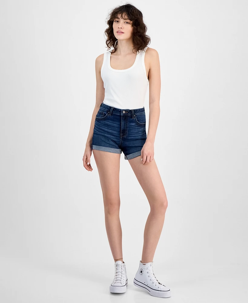 Celebrity Pink Juniors' High-Rise Cuffed Curvy Denim Shorts