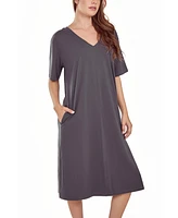 iCollection Women's Soft Knit Short Sleeve Nightgown Dress with Side Pockets