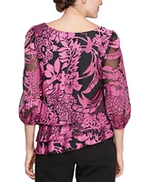 Alex Evenings Women's Printed Tiered Asymmetrical Blouse