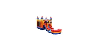 JumpOrange Superhero Bounce House Water Slide Combo with Pool (Blower Included), for Kids and Adults, Wet Dry Use, Tunnel Entrance, Basketball Hoop, O