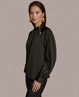 Donna Karan New York Women's High Neck Button-Trim Blouse