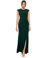 Betsy & Adam Women's Ruched Drape-Front Side-Slit Gown