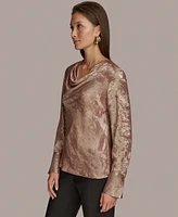 Donna Karan New York Women's Metallic Cowl-Neck Long-Sleeve Top