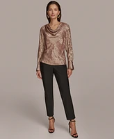 Donna Karan New York Women's Metallic Cowl-Neck Long-Sleeve Top