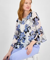 Kasper Women's Floral Print Ruffle-Sleeve Blouse