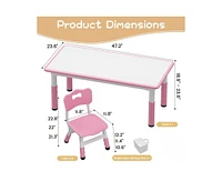 gaomon Kids Table and Chair Set 12060 Cm, Height Adjustable Toddler Table and 6 Chairs Set for Ages 2-10, Graffiti Desktop, Non-Slip Legs,Dark Pink