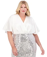 Eliza J Plus Sequin-Skirt Combo Short-Sleeve Dress