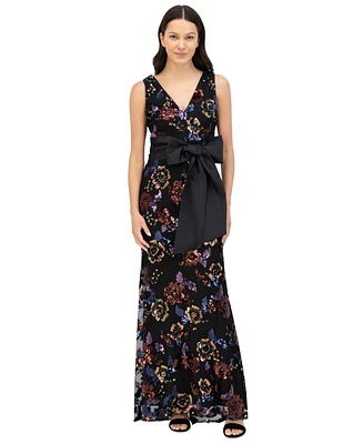 Eliza J Women's Sequined Floral V-Neck Bow-Front Gown