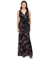 Eliza J Women's Sequined Floral V-Neck Bow-Front Gown