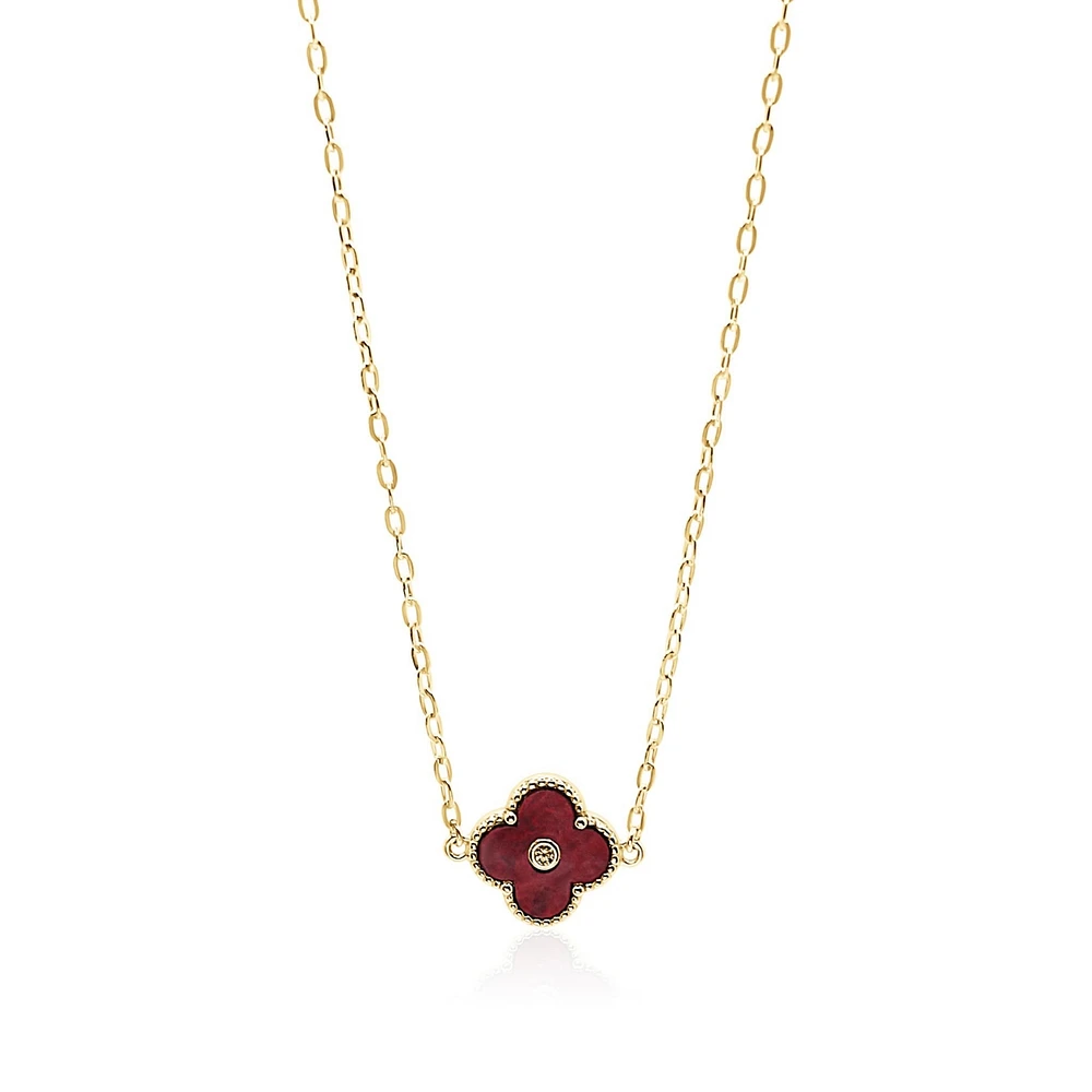 Non-Tarnishing Burgundy Clover Necklace