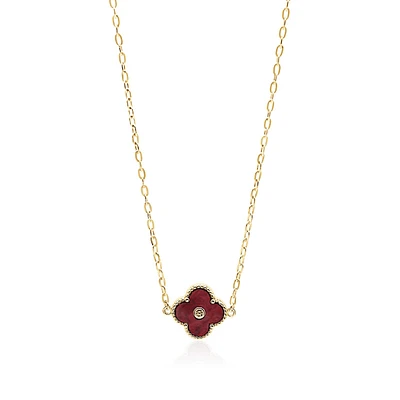 Non-Tarnishing Burgundy Clover Necklace
