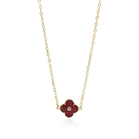 Non-Tarnishing Burgundy Clover Necklace