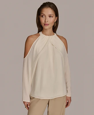 Donna Karan New York Women's Cold-Shoulder Long Sleeve Top