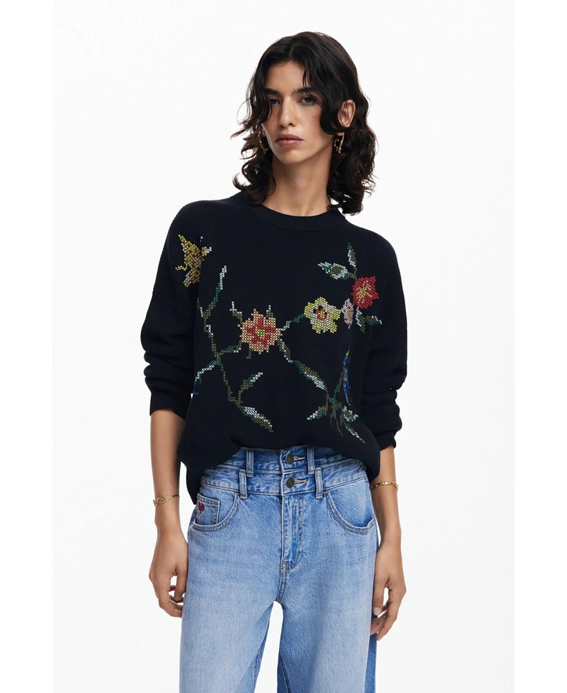 Desigual Women's Embroidered flower sweatshirt