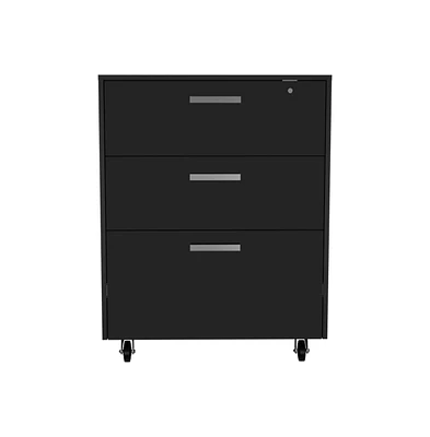 Danbury Storage Cabinet Drawer, Three Drawers, Top Surface, Four Casters, Black