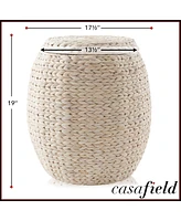 Casafield Round Storage Basket with Lid, Whitewash - Handwoven Water Hyacinth Hamper Organizer for Laundry, Blankets, Plants