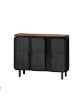 Slickblue 40.94-Inch Modern Three-Door Cabinet with Glass Doors and Unique Fir Top