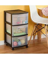 Sterilite 3 Drawer Plastic Rolling Storage Cart, Clear with Black Frame (4-Pack)